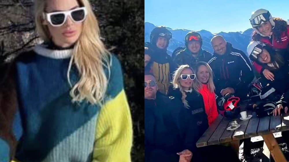 Ilary Blasi presenta alla famiglia Bastian Muller, sulla neve in Trentino