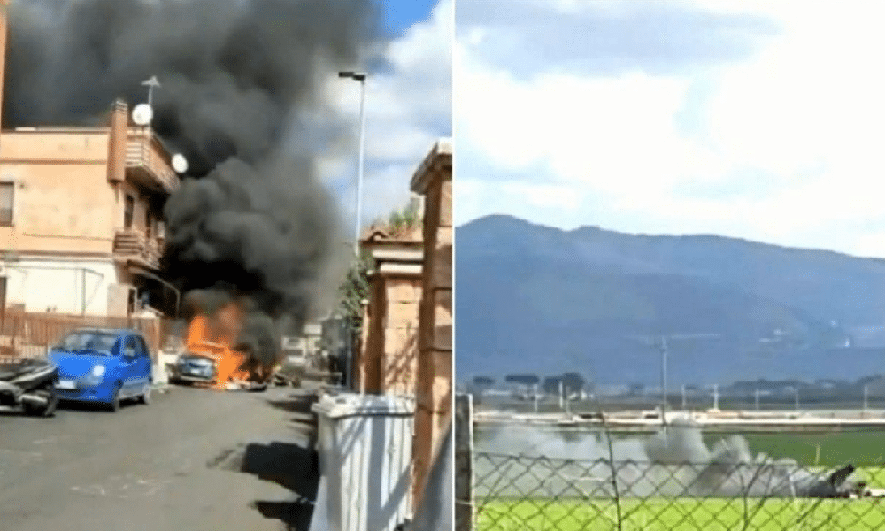 Incidente tra due aerei militari: si scontrano in volo, poi precipitano fra le case vicino Roma (VIDEO)