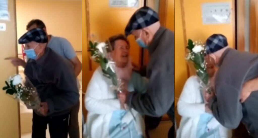 Uomo di 102 anni porta i fiori alla moglie in ospedale: il VIDEO che ha commosso il web