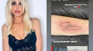 Un fan di Ilary Blasi si incide il suo autografo su un arto