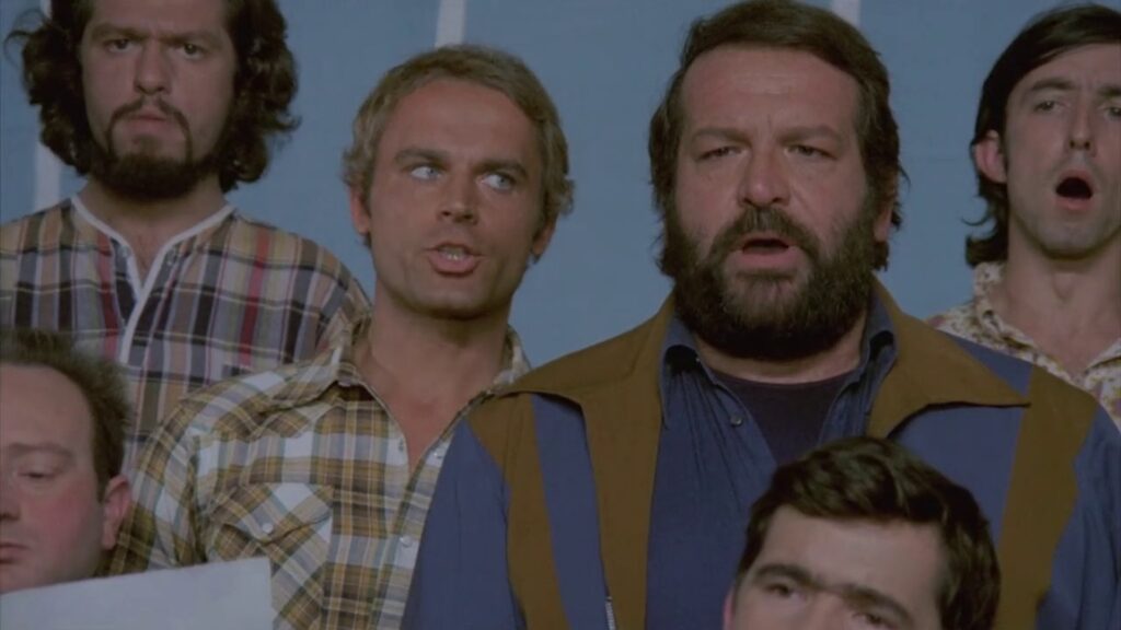 il balbettio della scena cult di ...altrimenti ci arrabbiamo fu interamente improvvisata da Bud Spencer