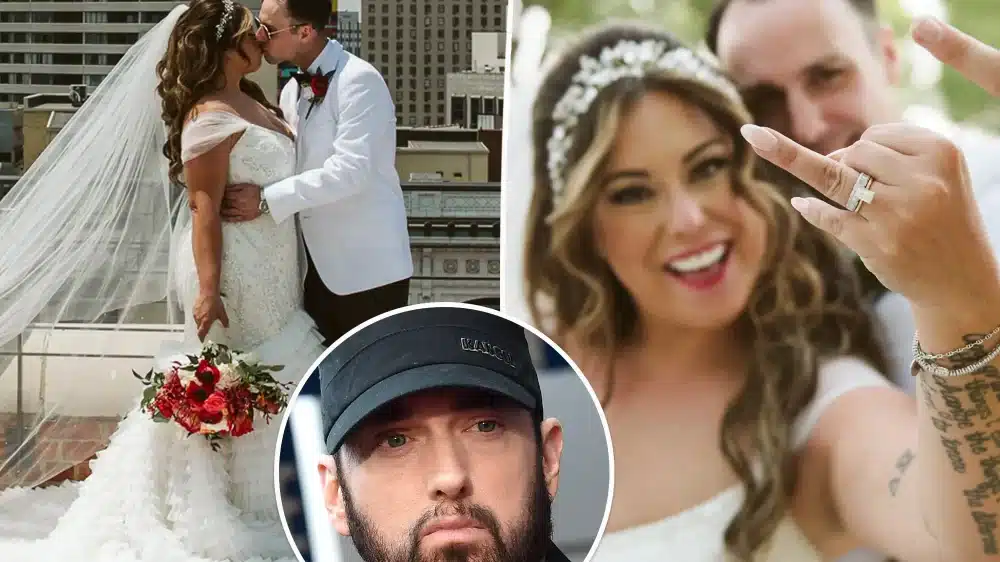 Gli scatti del matrimonio glam della figlia di Eminem fanno il giro della rete. Alla cerimonia il rapper ha accompagnato la figlia all'altare