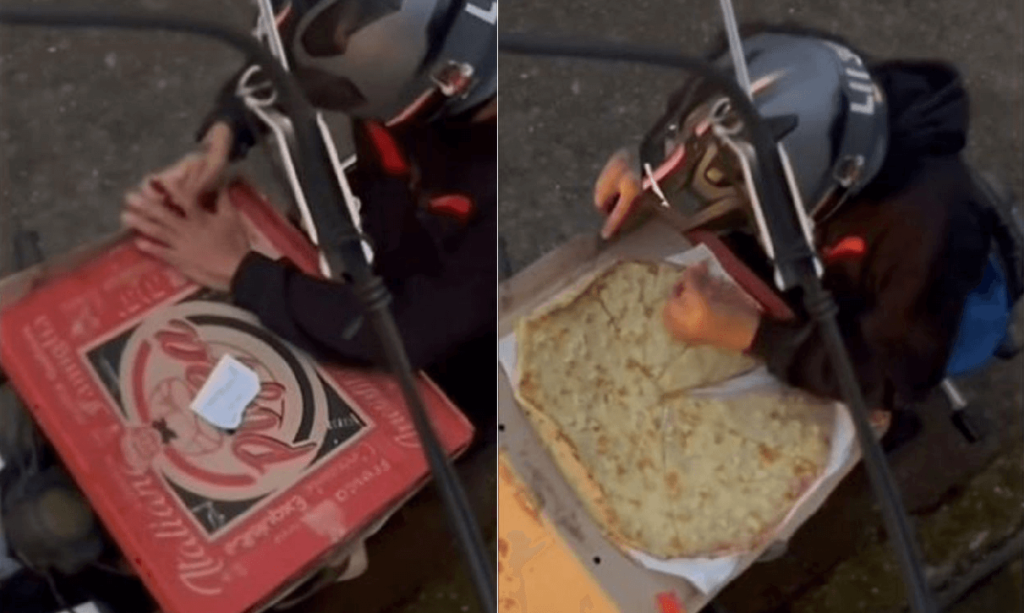 Fattorino mangia la pizza prima della consegna il VIDEO che lo smaschera è virale, l'episodio