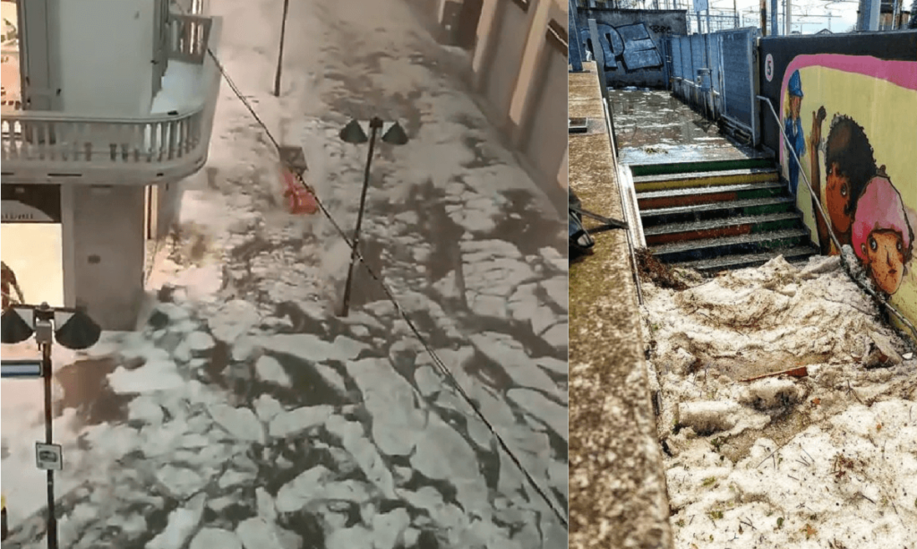 Fiumi di ghiaccio per le strade di Milano dopo la grandine i VIDEO-shock Guardate che danni