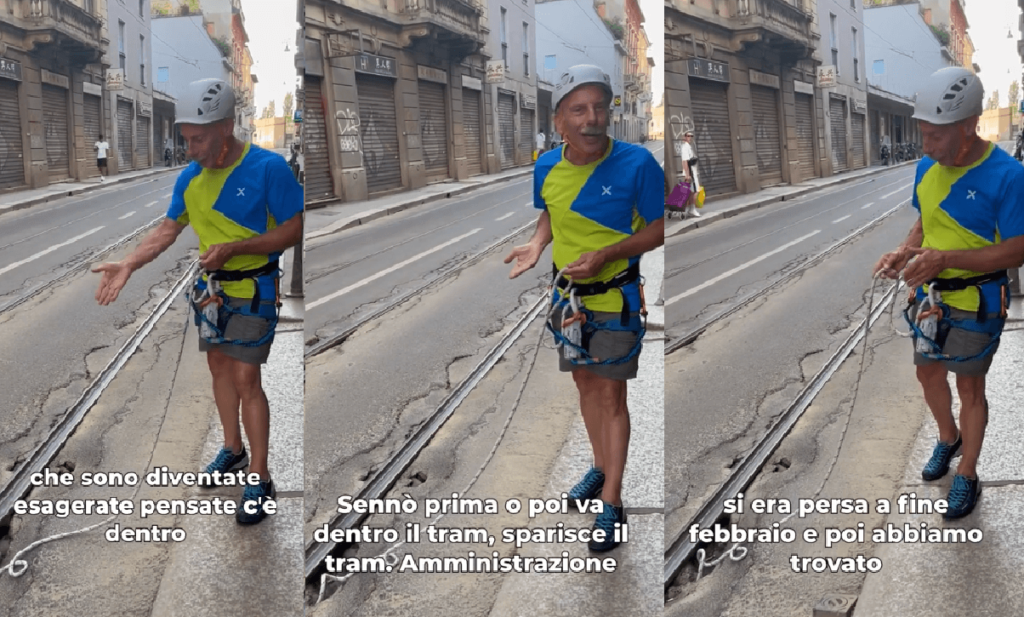 Giovanni Storti al lavoro contro le buche a Milano (VIDEO) Fate qualcosa, è pericoloso!, il messaggio
