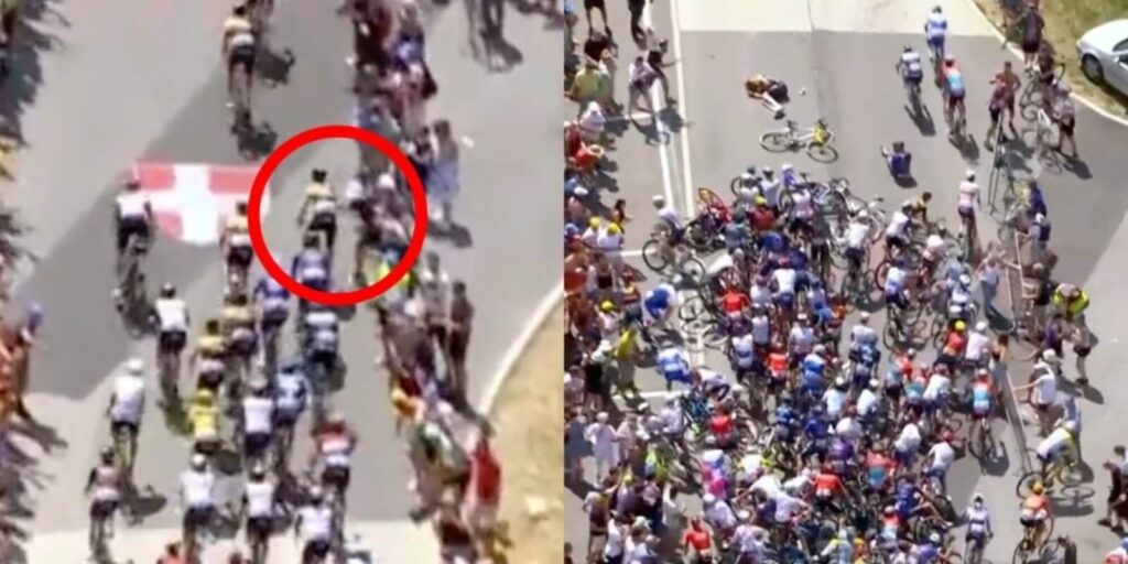 Panico tra i ciclisti: vuole fare una foto ma provoca una maxi caduta