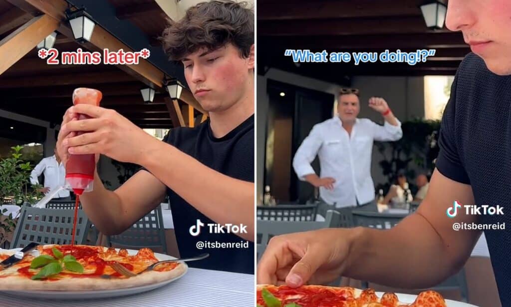 L'episodio fa parte di una serie di VIDEO su TikTok chiamata "p-ssing off Italians"che qualcuno tradurrebbe con "far inca**are gli italiani". Tra gli altri orrori culinari inzuppare un panino nel caffè e tagliare la pasta con le forbici