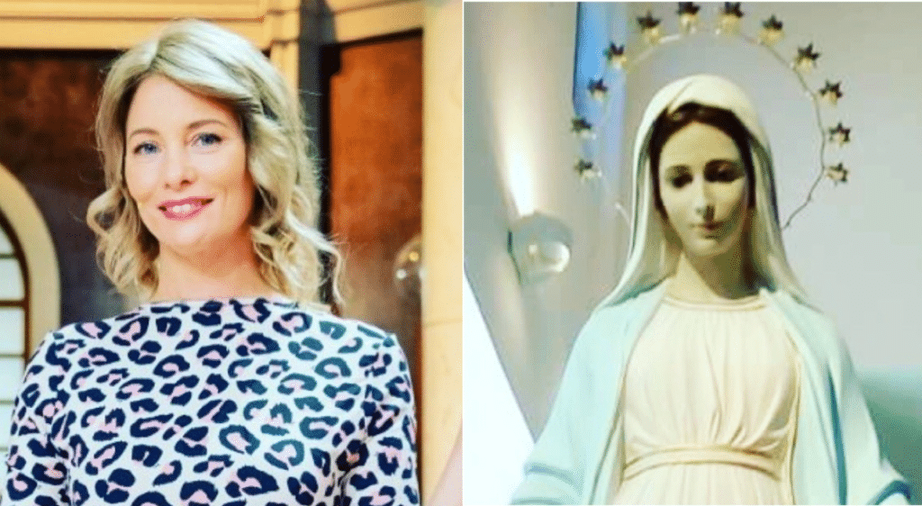 La presunta apparizione, come riporta sui social la showgirl, sarebbe avvenuta davanti la sorgente al Parco di Roma Golf Club