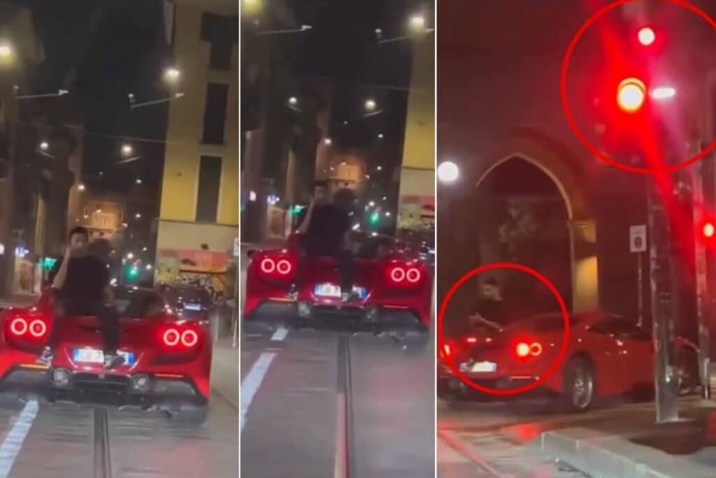 Nel VIDEO si può notare come la supercar con il centralinista sul cofano passi anche con il semaforo rosso