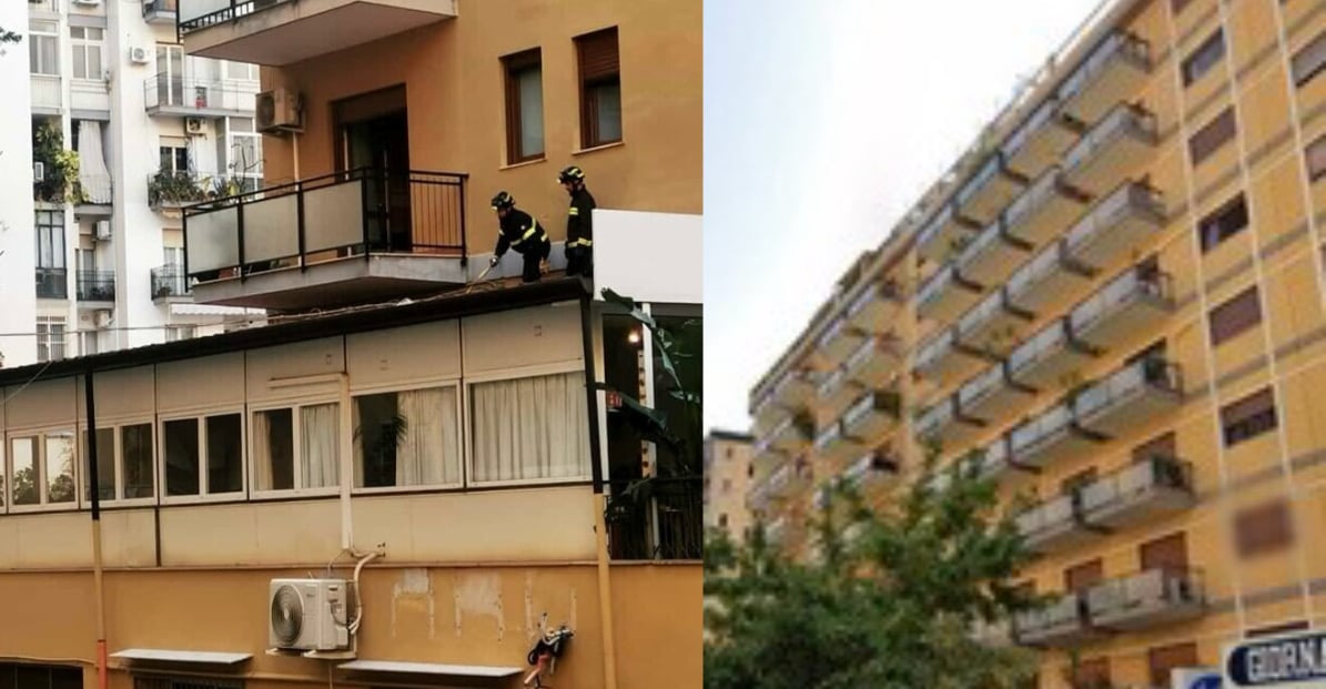 Papà salva figlio caduto dal balcone