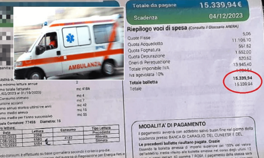 Bolletta da 15mila€ 88enne ha un malore e finisce in rianimazione, il caso