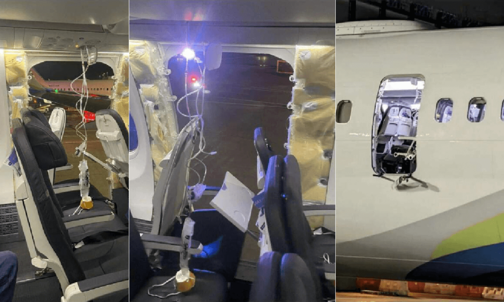 Portellone dell'aereo si stacca al decollo, l'audio shock del pilota, terrore a bordo