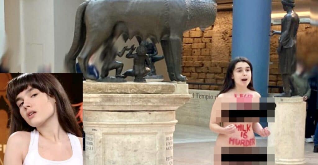 Maria Sofia si spoglia per protesta ai Musei Capitolini