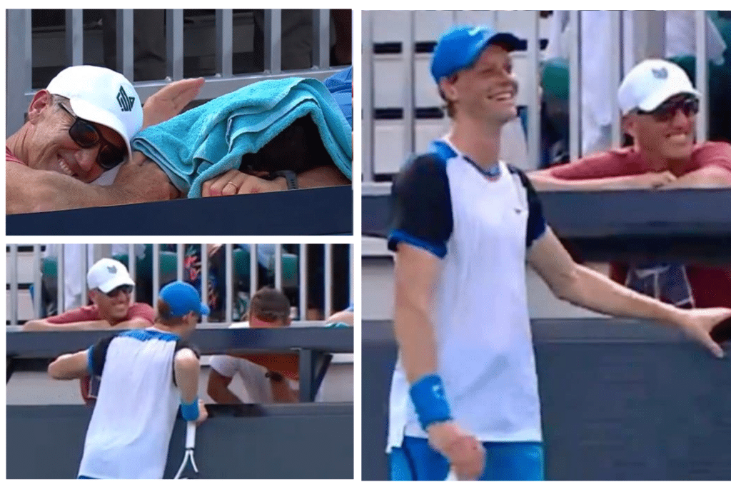 "Il servizio era dentro. Con il telaio la palla è andata dritta verso di lui in un punto davvero importante per gli esseri umani." Ha raccontato nel post match non riuscendo proprio a trattenere il sorriso