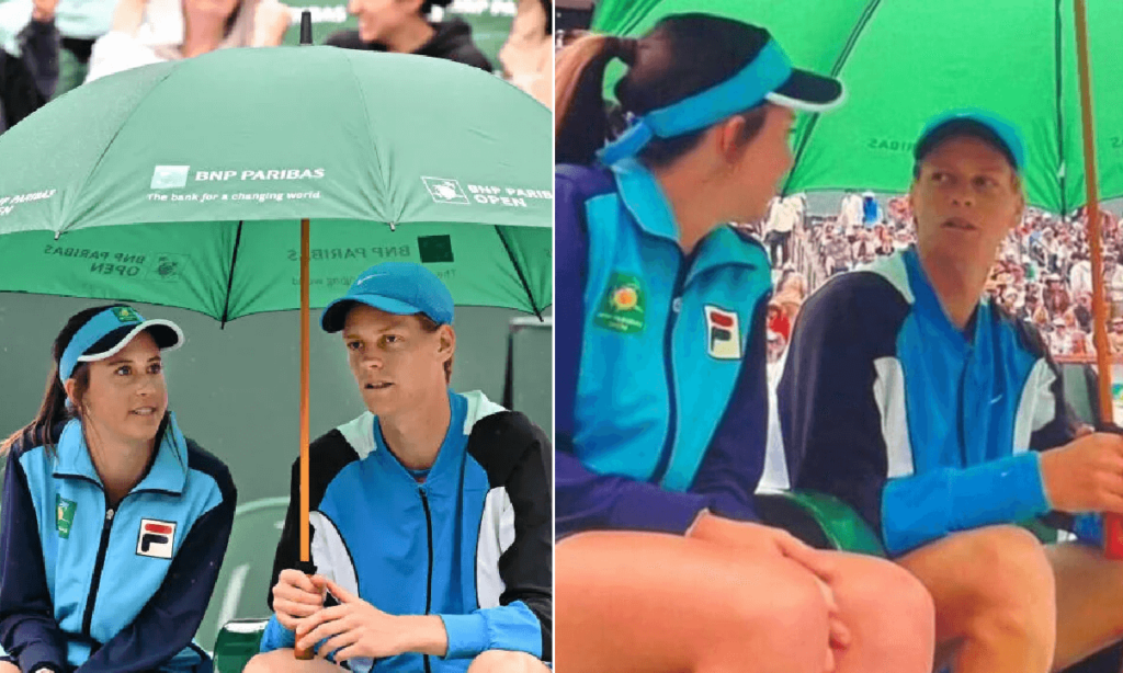 Sinner tiene l'ombrello alla raccattapalle e le chiede della sua vita, la lezione di stile