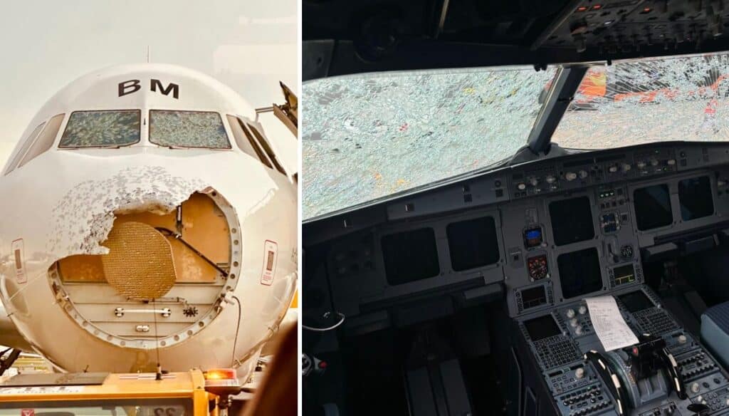 L'aereo di linea partito da Palma di Maiorca è finito in una terribile "cella temporalesca". Le FOTO dei danni sono scioccanti