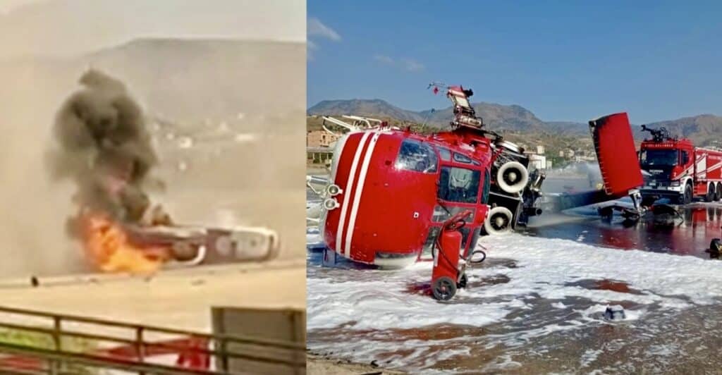 L’elicottero dei vigili del fuoco si schianta a terra e prende fuoco in Calabria