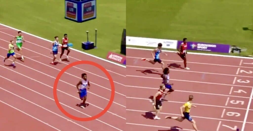 Jake Odey vuole umiliare gli avversari ma fa male i conti e perde l gara dei 200 metri