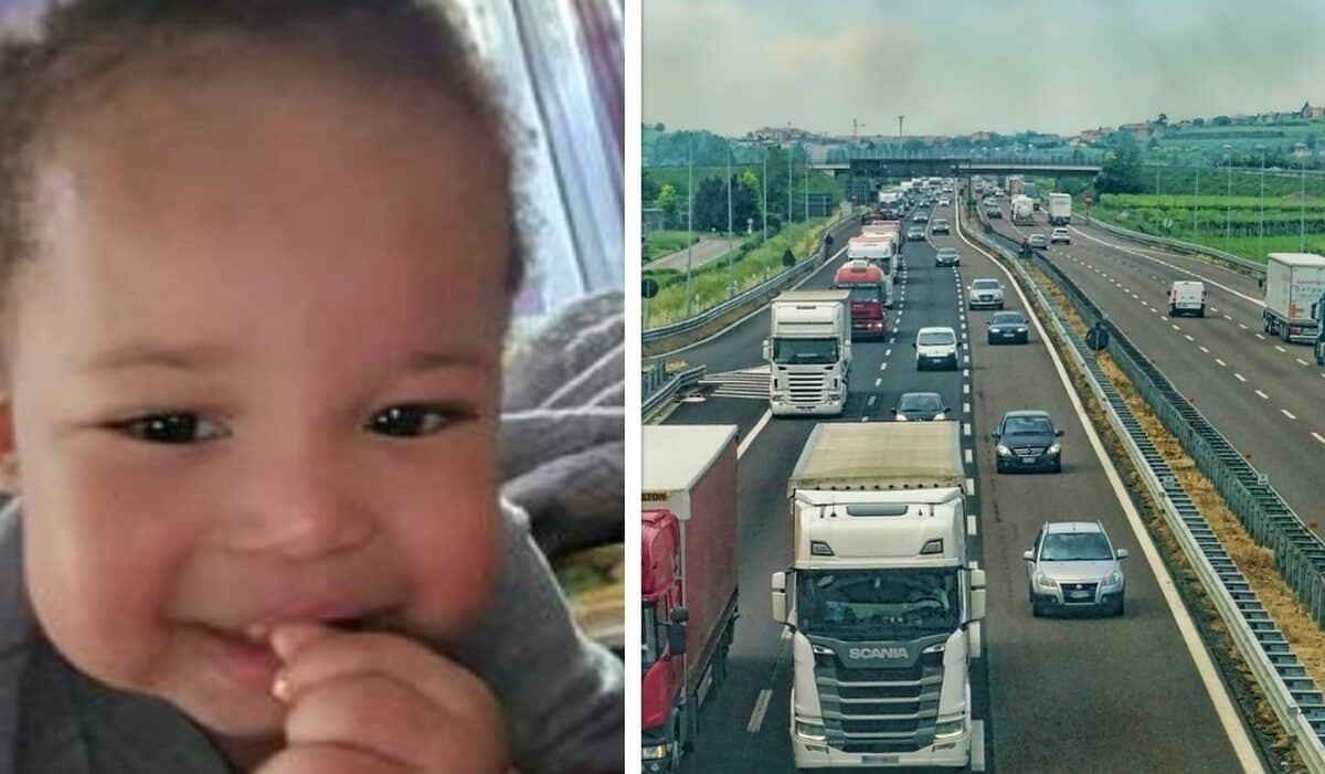 Bimbo di un anno gattona in autostrada: «Era lì da almeno due giorni»