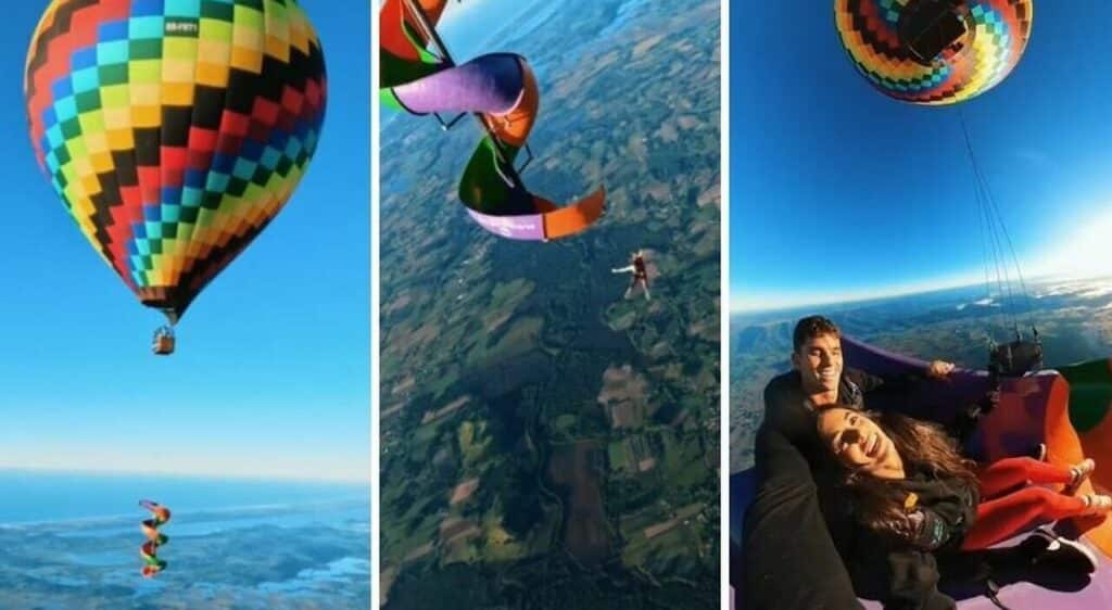 Due ragazzi si gettano da uno scivolo sospeso attaccato ad una mongolfiera (VIDEO)