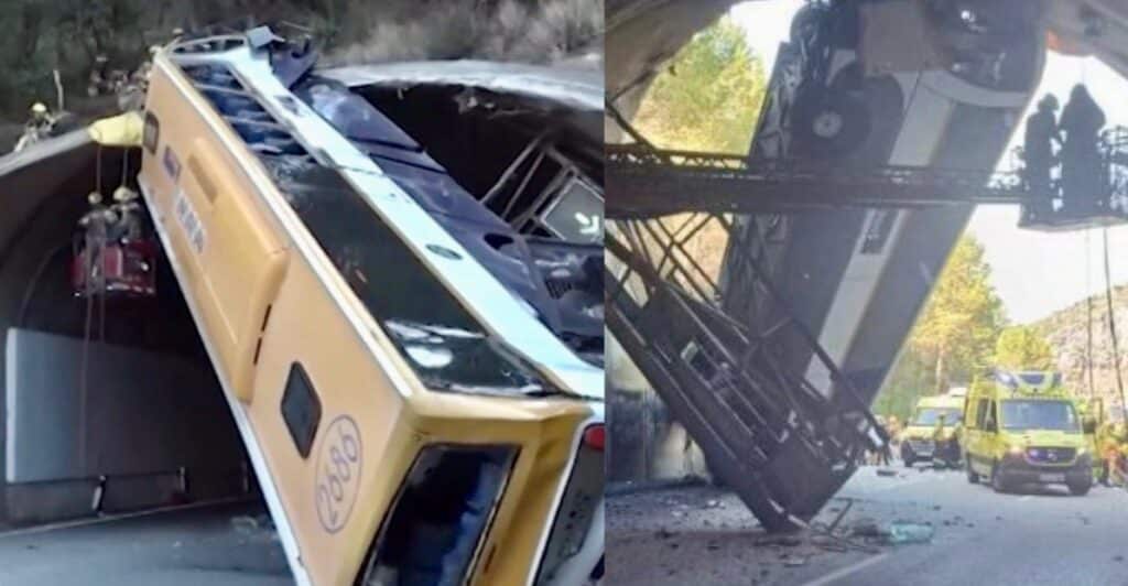 Bus si schianta contro la galleria in Spagna