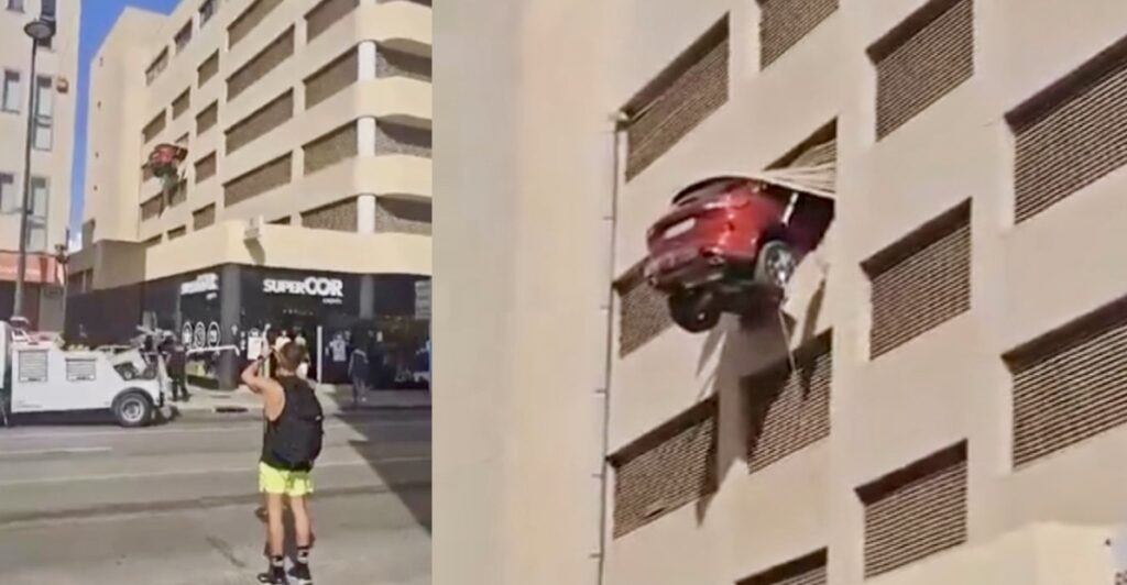 Sfonda un muro e l'auto resta sospesa nel vuoto a Ibiza