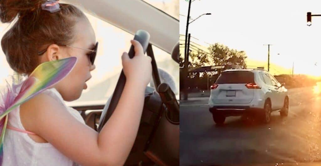 Bimba di 8 anni alla guida di un suv