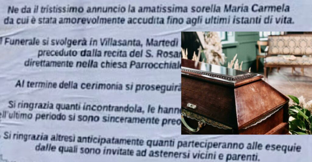 “Vicini e parenti sono pregati di non venire al mio funerale”: l'insolito manifesto funebre di una 58enne