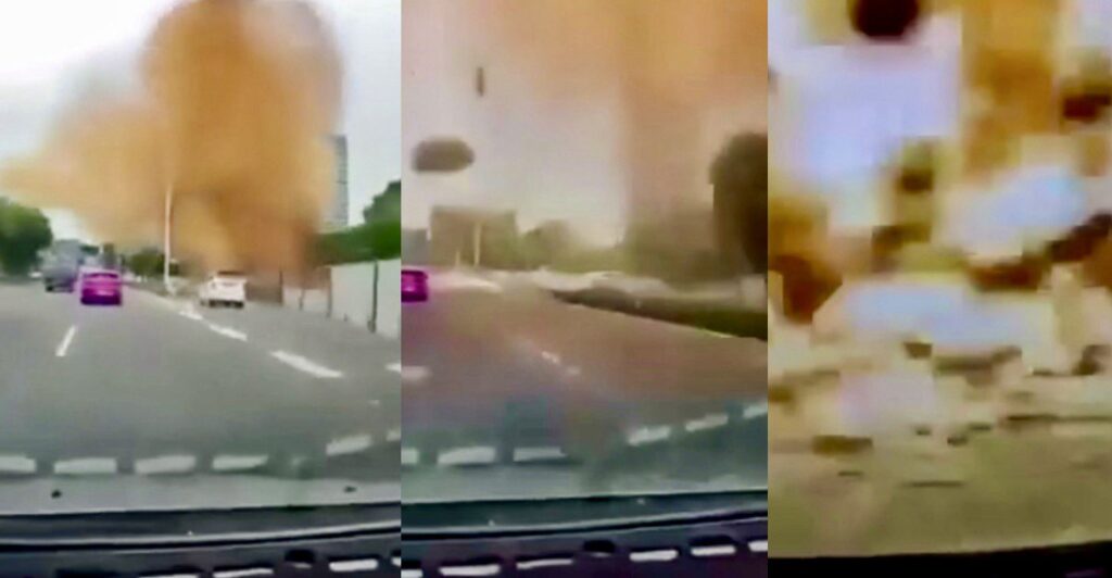 Una fogna esplode e un geyser di escrementi invade la strada in Cina