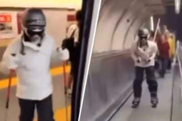 In metro a Roma con sci ai piedi, tuta, casco e guanti: il VIDEO virale - Foto